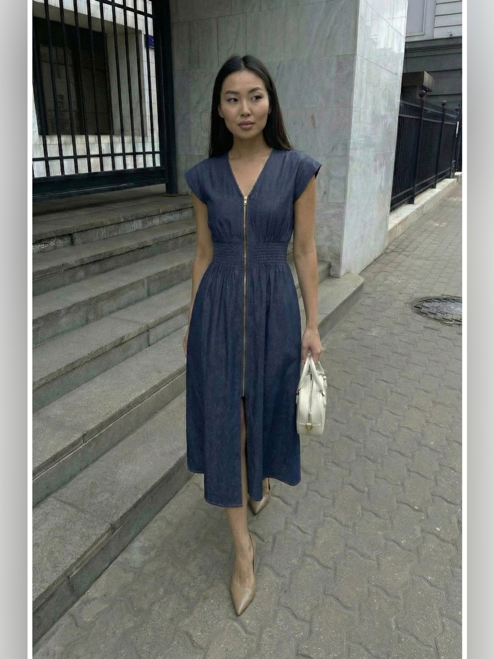 Modenaire Zip Front Sleeveless Denim Midi Dress Fall Cottagecore Vibe
